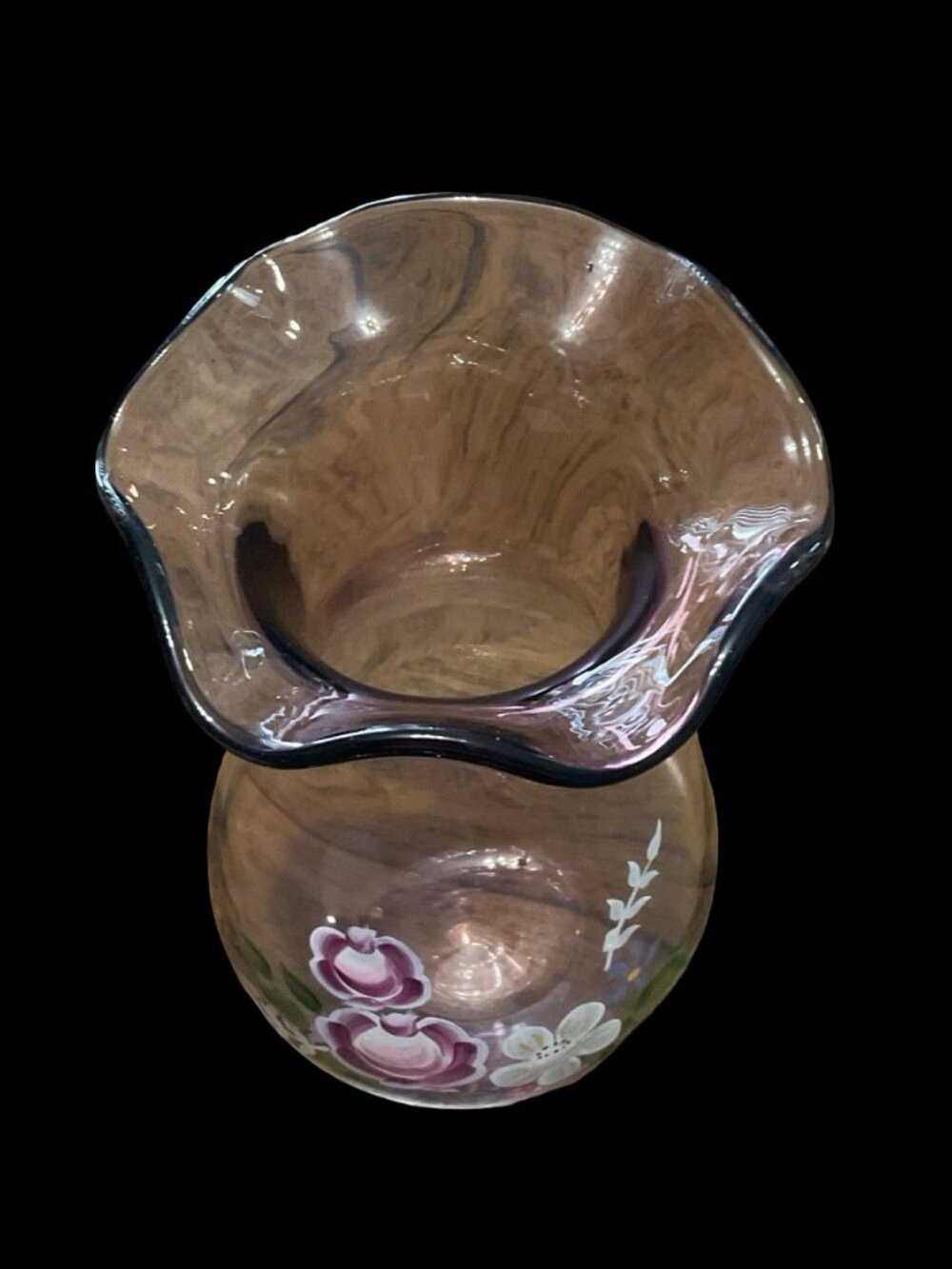 Purple Hand Painted Floral Vase w/ Ruffle Rim - Picture 4 of 5